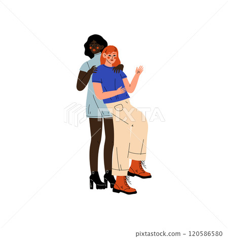 Interracial Lesbian Couple, Two Happy Women Hugging, Romantic Homosexual Relationship Vector Illustration Interracial Lesbian Couple, Two Happy Women Hugging, Romantic Homosexual Relationship Vector Illustration 120586580