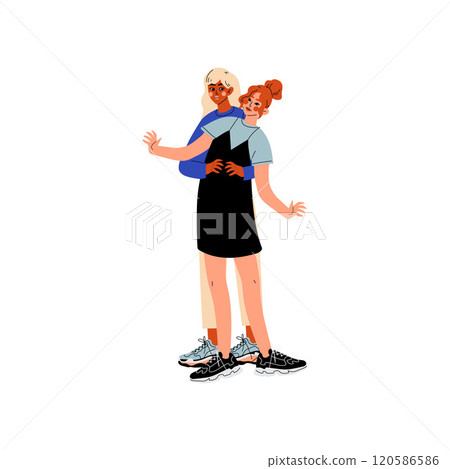 Happy Lesbian Female Couple, Two Hugging Women, Romantic Homosexual Relationship Vector Illustration Happy Lesbian Female Couple, Two Hugging Women, Romantic Homosexual Relationship Vector Illustration 120586586