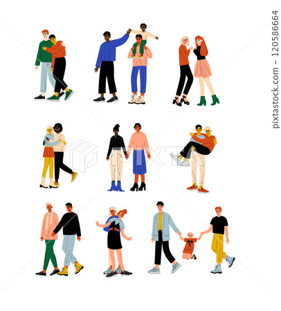 Happy Gay and Lesbian Couples Set, Homosexual Family Couples and Their Kids, Romantic Homosexual Relationship Vector Illustration Happy Gay and Lesbian Couples Set, Homosexual Family Couples and Their Kids, Romantic Homosexual Relationship Vector Illustration 120586664