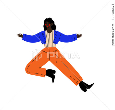 African American Girl Happily Jumping Celebrating Important Event, Dance Party, Friendship, Sport Concept Vector Illustration African American Girl Happily Jumping Celebrating Important Event, Dance Party, Friendship, Sport Concept Vector Illustration 120586671