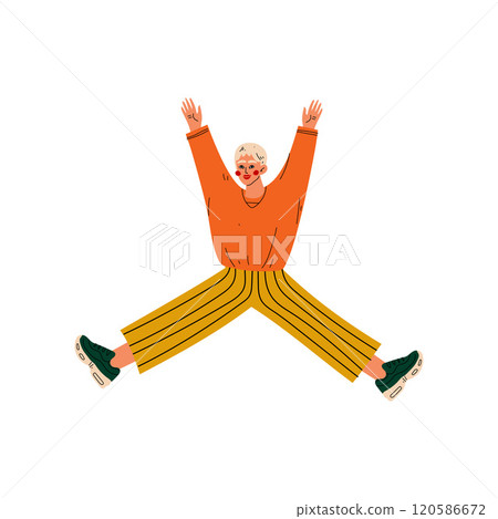 Happy Guy Jumping Celebrating Important Event, Dance Party, Friendship, Sport Concept Vector Illustration Happy Guy Jumping Celebrating Important Event, Dance Party, Friendship, Sport Concept Vector Illustration 120586672