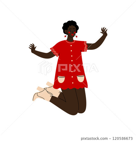 African American Girl Happily Jumping, Young Woman Celebrating Important Event, Dance Party, Friendship, Sport Concept Vector Illustration African American Girl Happily Jumping, Young Woman Celebrating Important Event, Dance Party, Friendship, Sport Concept Vector Illustration 120586673