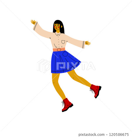 Happy Girl Jumping, Young Woman Celebrating, Dance Party, Friendship, Sport Concept Vector Illustration 120586675