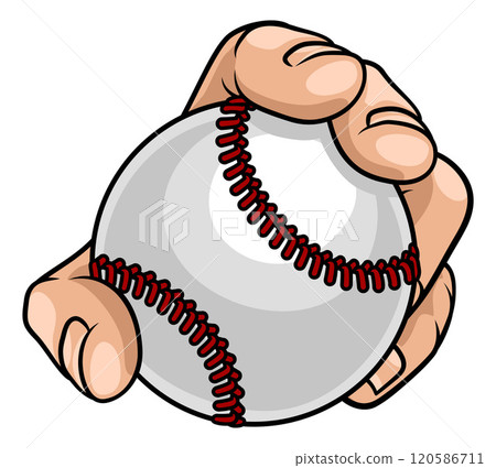 Mascot Person Hand Fist Holding Baseball Ball Mascot Person Hand Fist Holding Baseball Ball 120586711