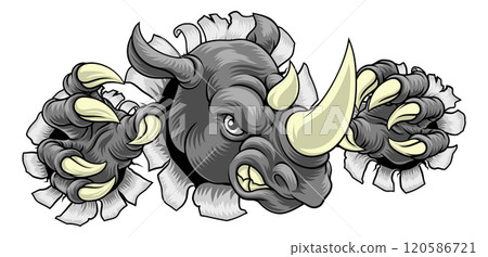 Rhino Rhinoceros Mean Angry Cartoon Sports Mascot 120586721