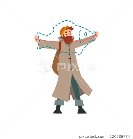 Fisherman Boasting About Size of Caught Fish, Fishman Spreading His Arms Out to Sides Vector Illustration 120586774