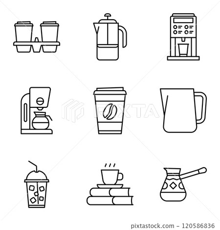Barista coffee icons set, coffee shop elements. 120586836