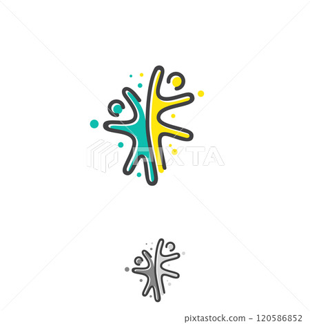 Vector abstract two people jump and happy with bold outline Vector abstract two people jump and happy with bold outline 120586852