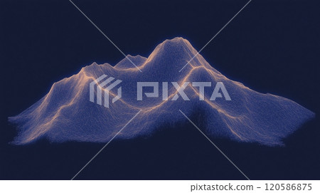 Digital wave pattern of a topographical map against a dark background. 120586875