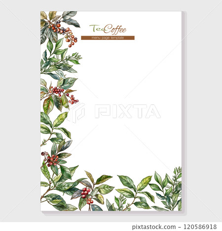 Green tea branch and Coffee tree branch with leaves and berries 120586918