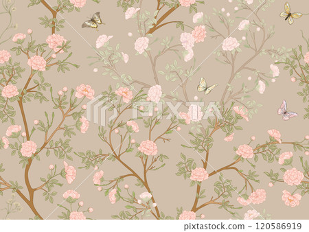 Blossom trees with flowers and butterflies. Blossom trees with flowers and butterflies. 120586919