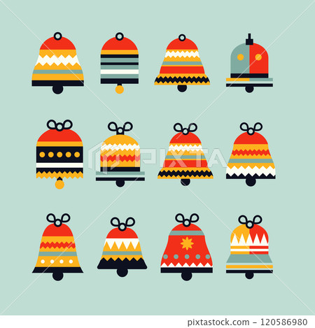 Christmas folklore geometric bell illustration set bright flat style vector Christmas folklore geometric bell illustration set bright flat style vector 120586980