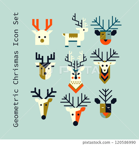 Christmas geometric deer face icon illustration set folk reindeer cute animal vector Christmas geometric deer face icon illustration set folk reindeer cute animal vector 120586990