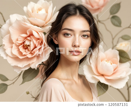 Image of a brunette with roses. 120587131