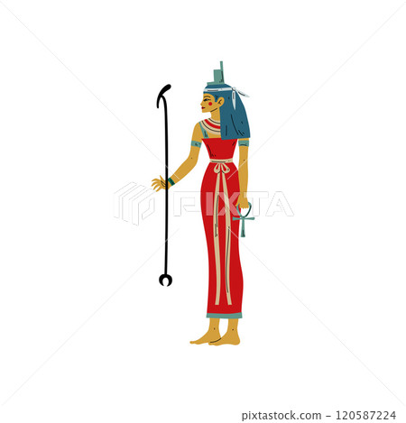 Seshat, Goddess of Art, Literature, Destiny and Counting, Symbol of Ancient Egyptian Culture Vector Illustration 120587224