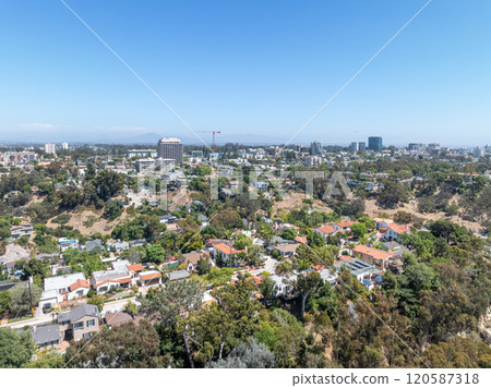 Aerial view above Hillcrest neighborhood in San Diego, California 120587318
