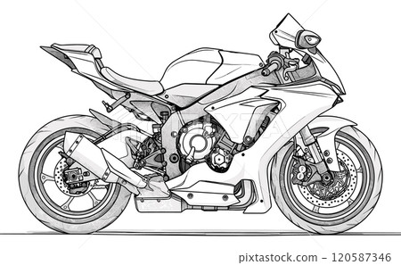 Sports Motorcycle Side View Coloring Page for Kids Sports Bike Speedy Racing Vehicle Detailed Illustration Fun Kids 120587346