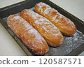 Fried bread lined up in a tray 120587571