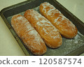 Three pieces of fried bread lined up 120587574