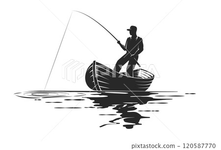 Silhouette of fisherman with spinning rod 120587770