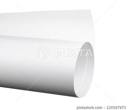 White paper rolled with smooth, curved surface. Flexible, clean, and sleek material with White paper rolled with smooth, curved surface. Flexible, clean, and sleek material with 120587973