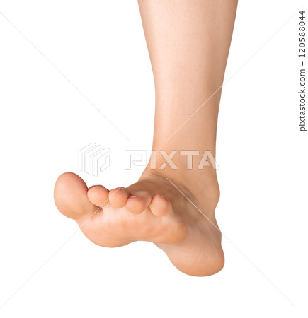 Barefoot foot, woman stepping forward with heel and sole visible. Beautiful, smooth skin in feminine 120588044