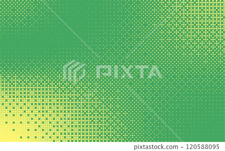 Green and yellow radial bitmap texture, abstract halftone pattern, glitch screen flicker pixels effect vector background 120588095