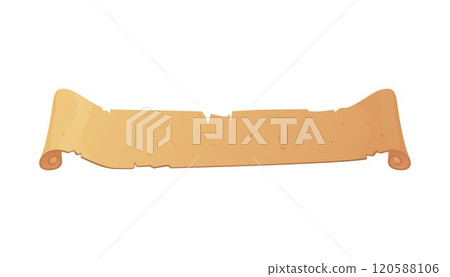 Cartoon parchment roll, blank scroll ribbon, open expanded old vintage paper banner, vector game antique papyrus 120588106