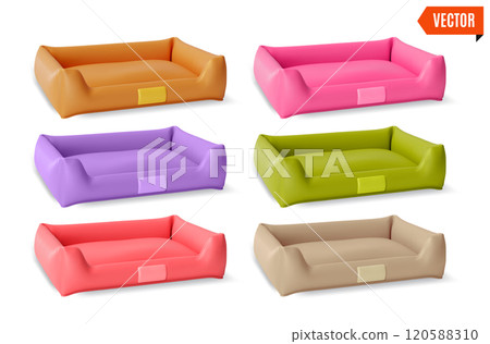 3d Pet Shop Concept Different Color Dog Bed Set Cartoon Design Style. Vector illustration of Place for Sleep 120588310