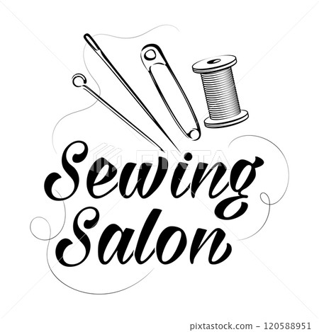 Salon sewing and cutting symbol with scissors and needle thread 120588951