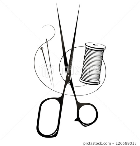Scissors and needle symbol for tailor and seamstress 120589015
