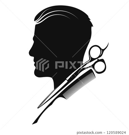 Scissors and comb head profile male symbol Scissors and comb head profile male symbol 120589024