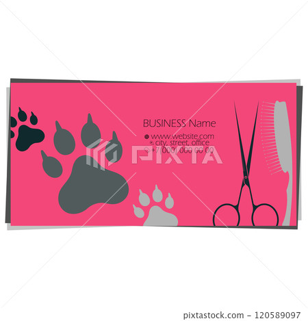 Scissors comb and animal traces business card of the groomer 120589097