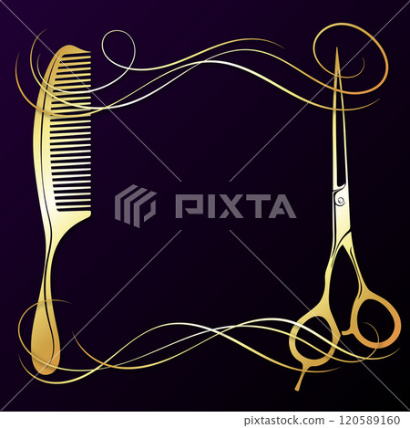 Scissors comb golden curls hair beautiful frame Scissors comb golden curls hair beautiful frame 120589160