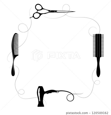 Scissors comb hair dryer symbol sign frame for beauty salon 120589162