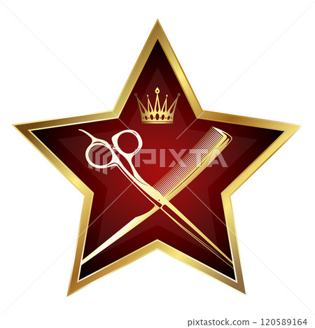 Scissors comb in gold star hair stylist banner 120589164