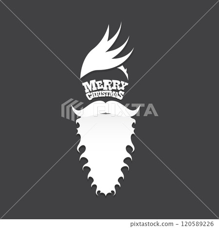 Santa Claus with beard vector illustration isolated on grey background. Christmas hipster poster for party or greeting card. Santa Hipster Claus. Vector merry christmas art design background. 120589226