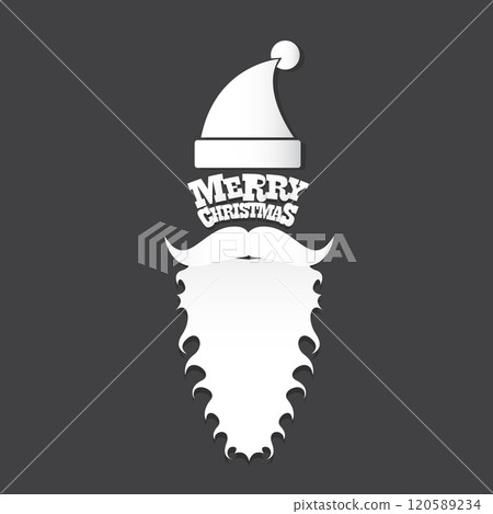 Santa Claus with beard vector illustration isolated on grey background. Christmas hipster poster for party or greeting card. Santa Hipster Claus. Vector merry christmas art design background. 120589234