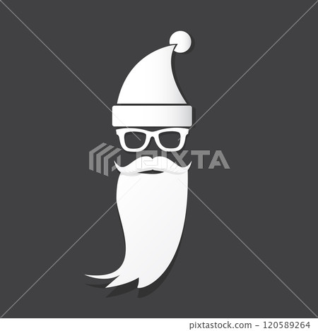 Santa Claus with beard vector illustration isolated on grey background. Christmas hipster poster for party or greeting card. Santa Hipster Claus. Vector merry christmas art design background. Santa Claus with beard vector illustration isolated on grey background. Christmas hipster poster for party or greeting card. Santa Hipster Claus. Vector merry christmas art design background. 120589264