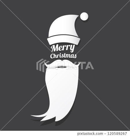 Santa Claus with beard vector illustration isolated on grey background. Christmas hipster poster for party or greeting card. Santa Hipster Claus. Vector merry christmas art design background. 120589267