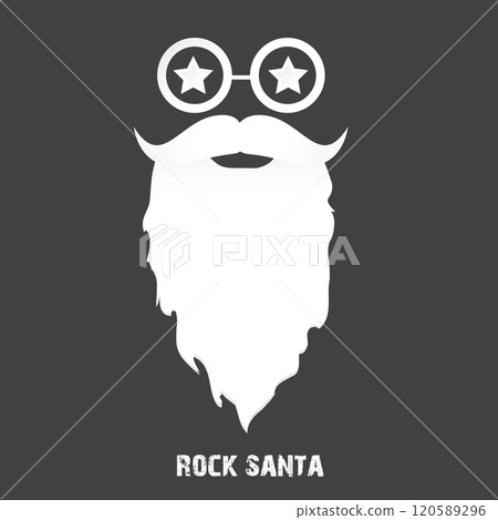 Santa Claus with beard vector illustration isolated on grey background. Christmas hipster poster for party or greeting card. Santa Hipster Claus. Vector merry christmas art design background. 120589296