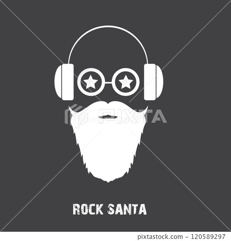 Santa Claus with beard vector illustration isolated on grey background. Christmas hipster poster for party or greeting card. Santa Hipster Claus. Vector merry christmas art design background. Santa Claus with beard vector illustration isolated on grey background. Christmas hipster poster for party or greeting card. Santa Hipster Claus. Vector merry christmas art design background. 120589297