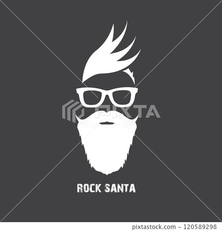 Santa Claus with beard vector illustration isolated on grey background. Christmas hipster poster for party or greeting card. Santa Hipster Claus. Vector merry christmas art design background. 120589298