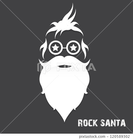 Santa Claus with beard vector illustration isolated on grey background. Christmas hipster poster for party or greeting card. Santa Hipster Claus. Vector merry christmas art design background. 120589302