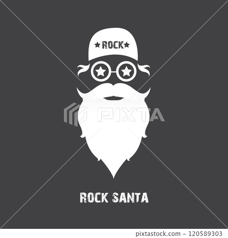 Santa Claus with beard vector illustration isolated on grey background. Christmas hipster poster for party or greeting card. Santa Hipster Claus. Vector merry christmas art design background. 120589303