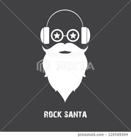 Santa Claus with beard vector illustration isolated on grey background. Christmas hipster poster for party or greeting card. Santa Hipster Claus. Vector merry christmas art design background. 120589304