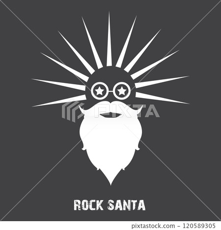 Santa Claus with beard vector illustration isolated on grey background. Christmas hipster poster for party or greeting card. Santa Hipster Claus. Vector merry christmas art design background. 120589305