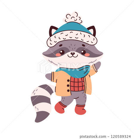 Funny raccoon in winter outfit flat color vector character Funny raccoon in winter outfit flat color vector character 120589324