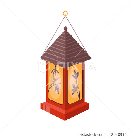 Square Asian lantern with roof flat color vector object Square Asian lantern with roof flat color vector object 120589343