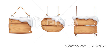 Blank wooden signposts covered with snow realistic color icons 120589373